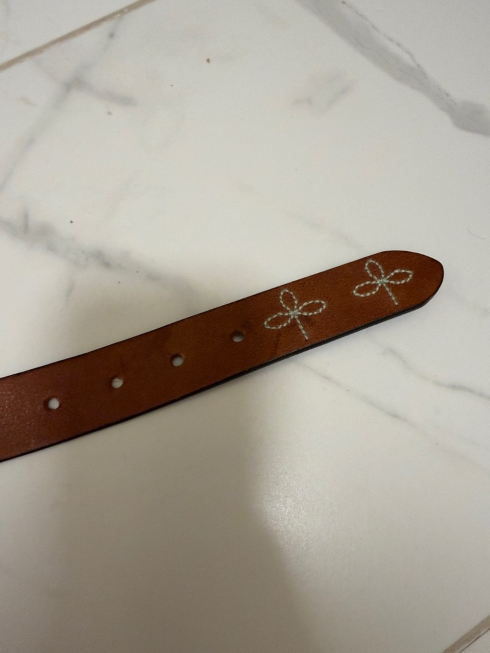 Brown Leather Belt with Embroidered Detail and Brass Buckle - Picture 4 of 6